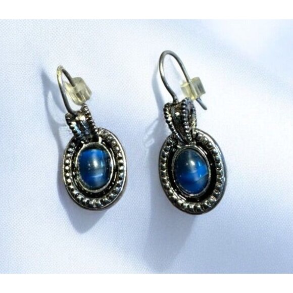 Liz Claiborne Silver-Tone Earrings With Blue Stone For Pierced Ears - Picture 1 of 14